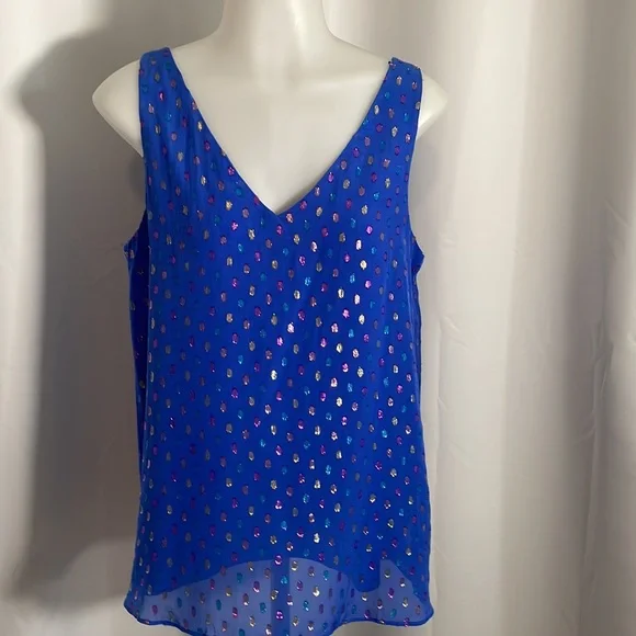 🌺 Lilly Pulitzer Florin blue Moroccan metallic top small - Picture 2 of 8